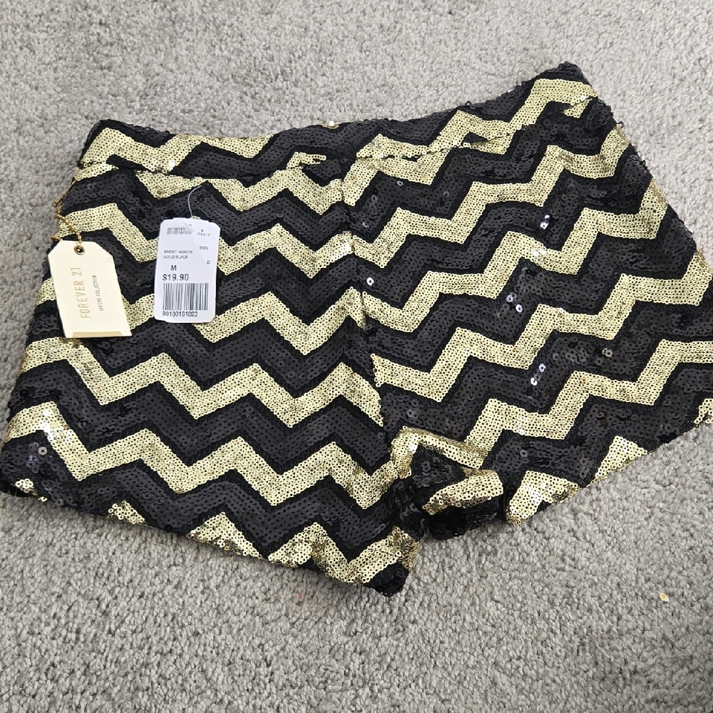 Express Black and Gold High Waist Chevron Shorts